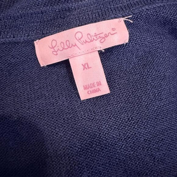 Lilly Pulitzer Delvin Merino Wool Sweater Dress Navy with Metallic Gold Size XL - Picture 5 of 11